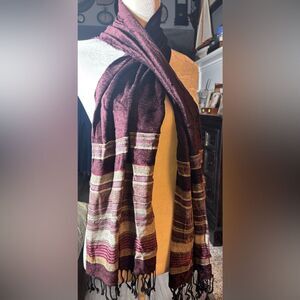 Corrieri Ido Burgundy Stripe Scarf with Fringe EPC Made in Italy 90% Viscose 10%